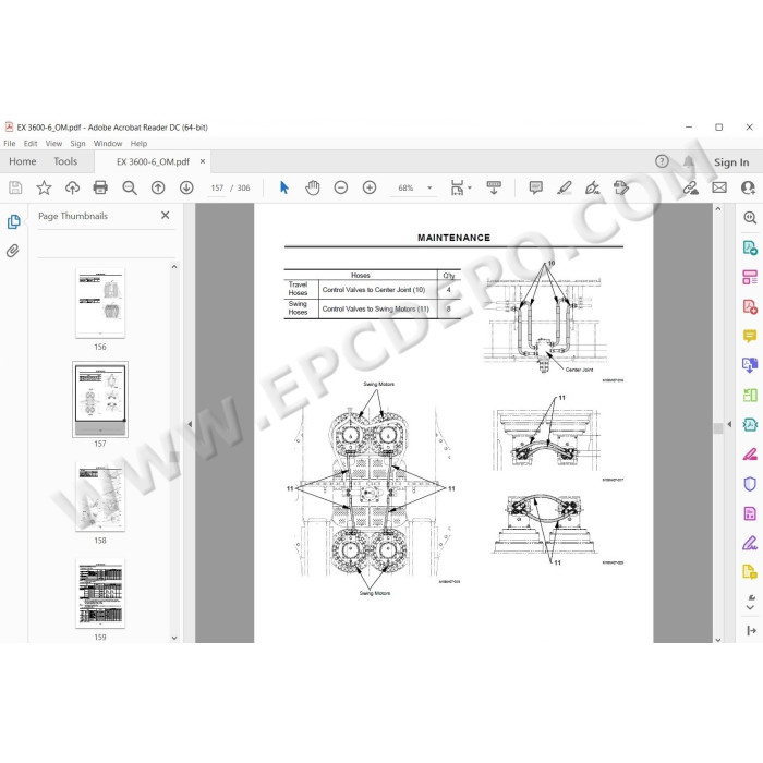 Hitachi Excavator EX3600-6 parts manual + workshop service manual
