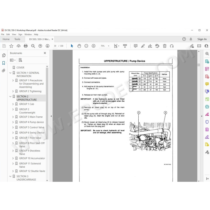 Hitachi Excavator EX550 EX550-3 workshop service manual