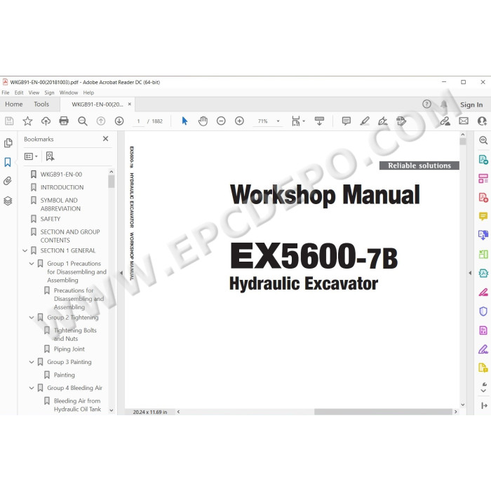 Hitachi Excavator EX5600-7B parts manual + workshop service manual