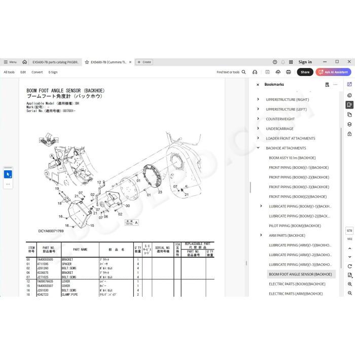 Hitachi Excavator EX5600-7B parts manual + workshop service manual