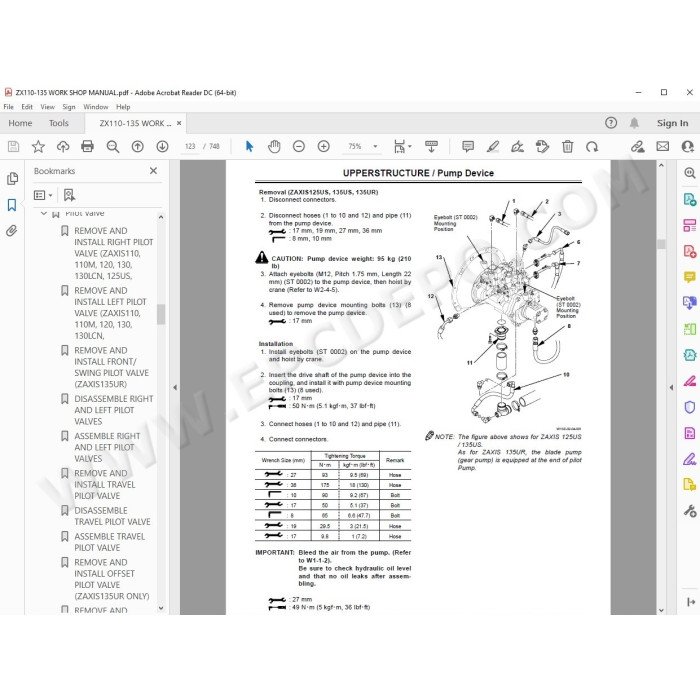 Hitachi Excavator Zaxis ZX110 ZX110M ZX120 ZX130 ZX130LCN ZX125US ZX135US ZX135UR parts + workshop service manual