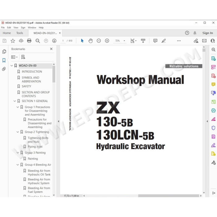 Hitachi Excavator Zaxis ZX130-5B ZX130LCN-5B workshop service manual