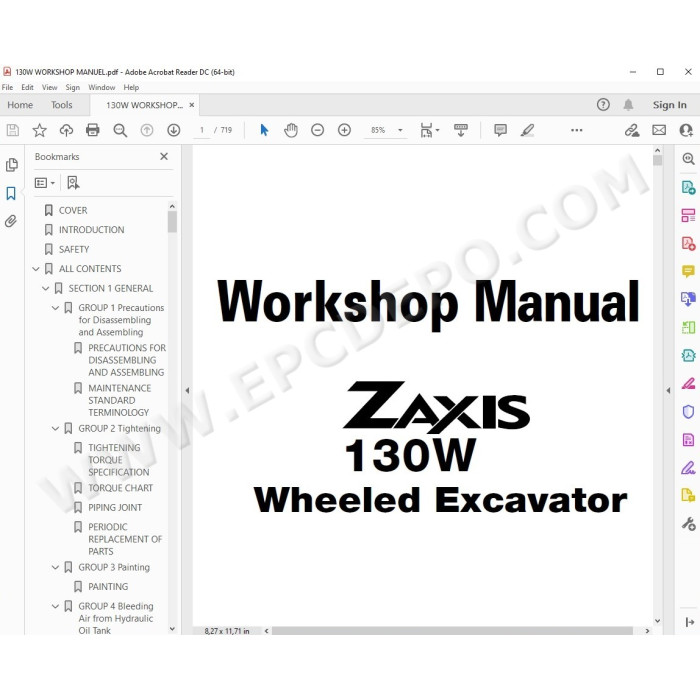 Hitachi Wheeled Excavator Zaxis ZX130W parts manual + workshop service manual