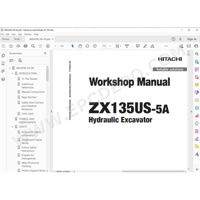 Hitachi Excavator Zaxis ZX135US-5A workshop service manual