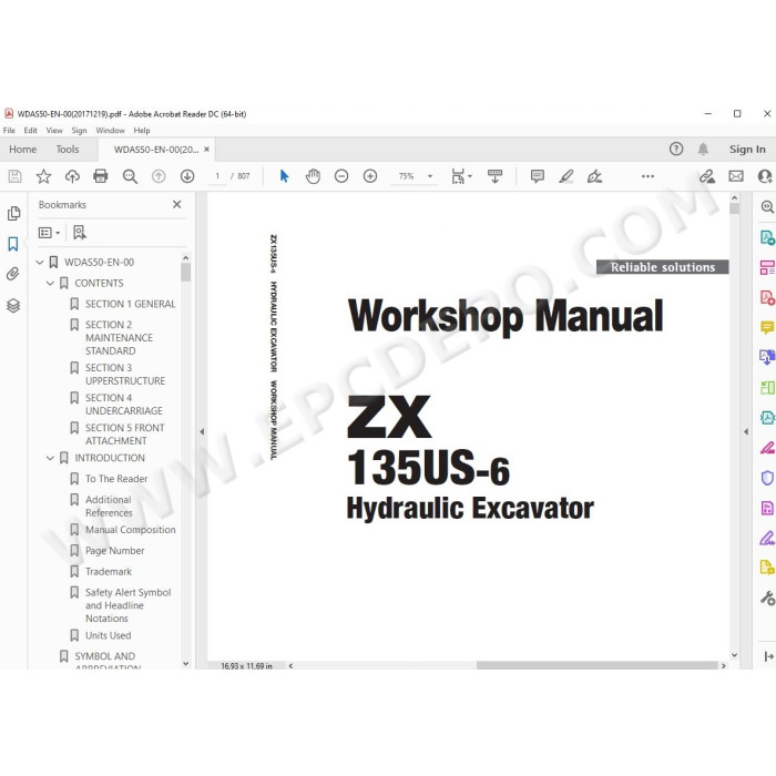 Hitachi Excavator Zaxis ZX135US-6 workshop service manual