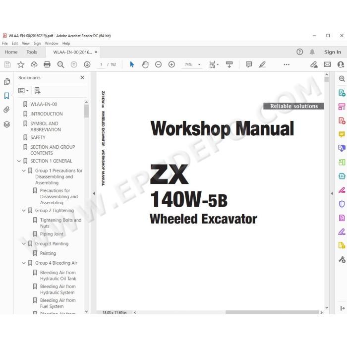 Hitachi Wheeled Excavator Zaxis ZX140W-5B workshop service manual