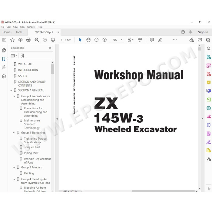 Hitachi Wheeled Excavator Zaxis ZX145W-3 workshop service manual