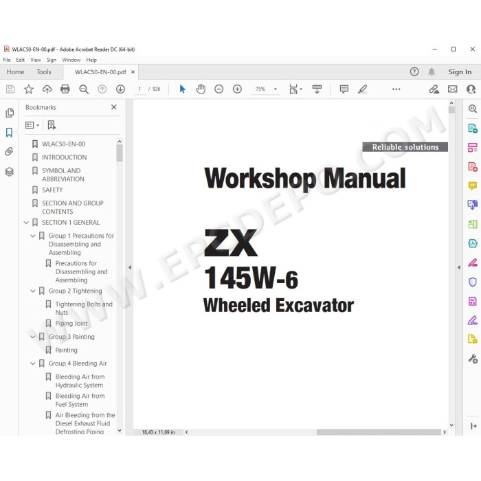 Hitachi Wheeled Excavator Zaxis ZX145W-6 workshop service manual