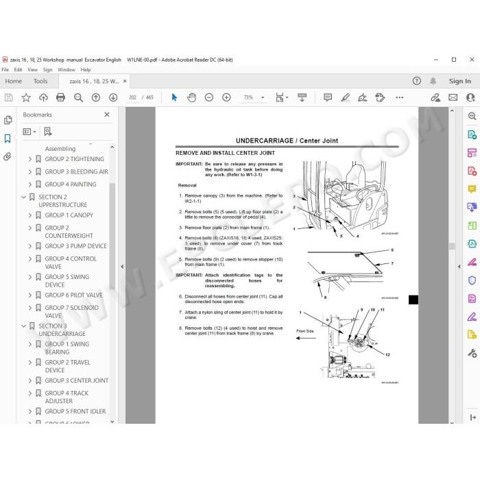 Hitachi Excavator Zaxis ZX16 ZX18 ZX25 parts manual + workshop service manual