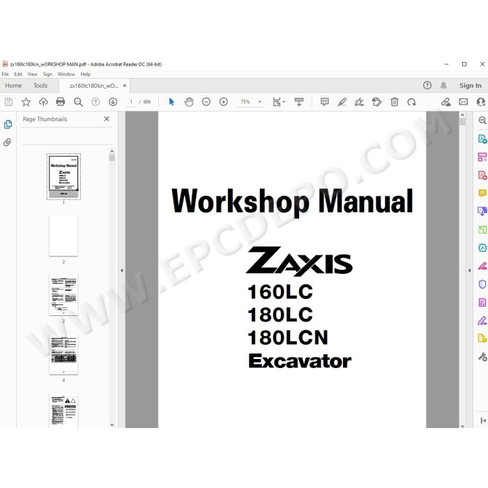 Hitachi Excavator Zaxis ZX160LC ZX180LC ZX180LCN parts + workshop service manual