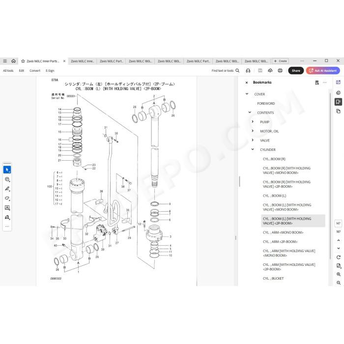 Hitachi Excavator Zaxis ZX160LC ZX180LC ZX180LCN parts + workshop service manual