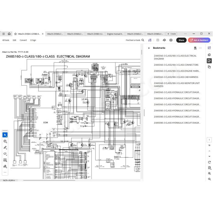 Hitachi Excavator Zaxis ZX160LC-3 ZX180LC-3 ZX180LCN-3 parts + workshop service manual