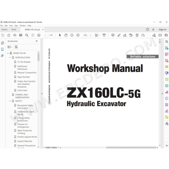 Hitachi Excavator Zaxis ZX160LC-5G workshop service manual