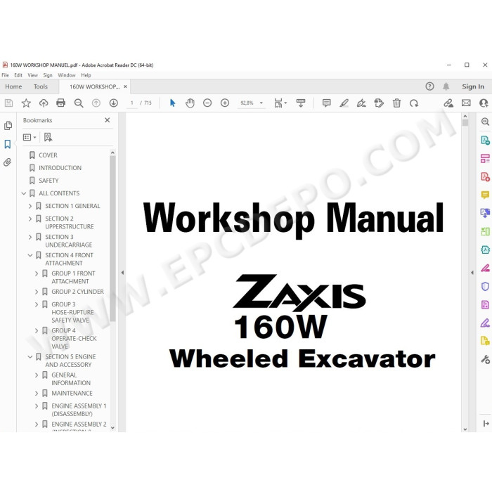 Hitachi Wheeled Excavator Zaxis ZX160W parts manual + workshop service manual