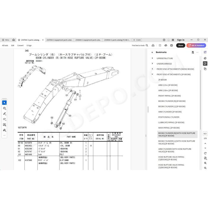 Hitachi Wheeled Excavator Zaxis ZX170W-3 ZX190W-3 parts + workshop service manual