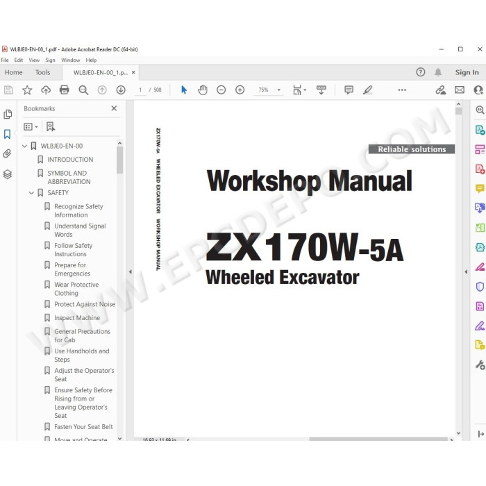 Hitachi Wheeled Excavator Zaxis ZX170W-5A workshop service manual
