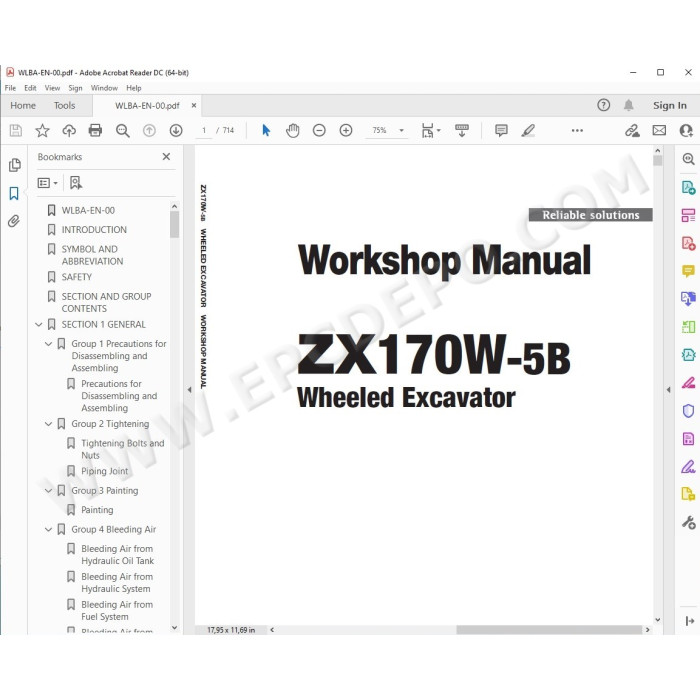 Hitachi Wheeled Excavator Zaxis ZX170W-5B workshop service manual