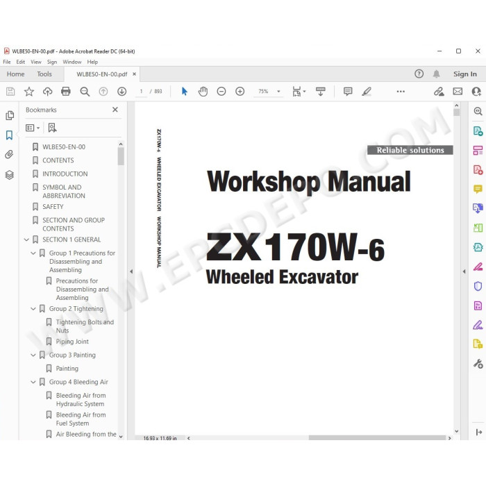 Hitachi Wheeled Excavator Zaxis ZX170W-6 workshop service manual