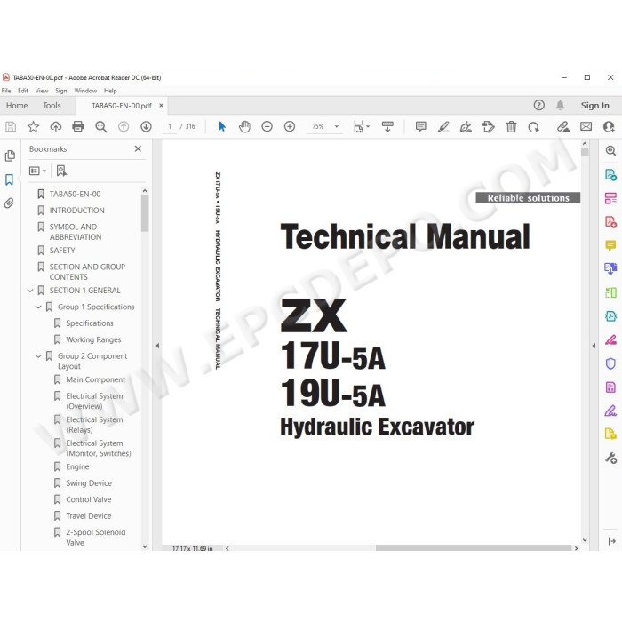 Hitachi Excavator Zaxis ZX17U-5A ZX19U-5A workshop service manual