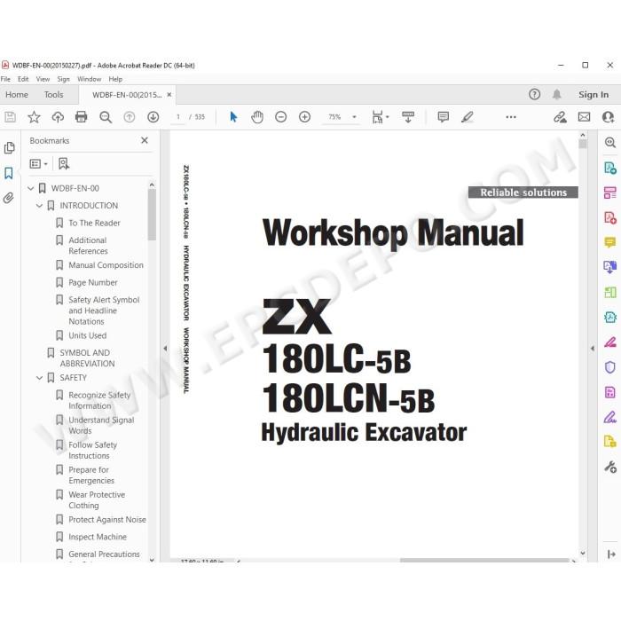 Hitachi Excavator Zaxis ZX180LC-5B ZX180LCN-5B workshop service manual
