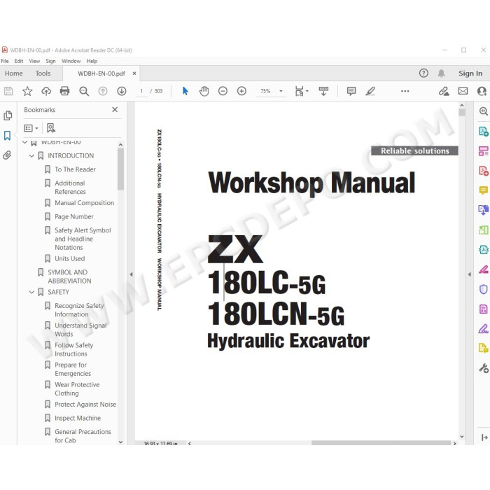 Hitachi Excavator Zaxis ZX180LC-5G ZX180LCN-5G workshop service manual