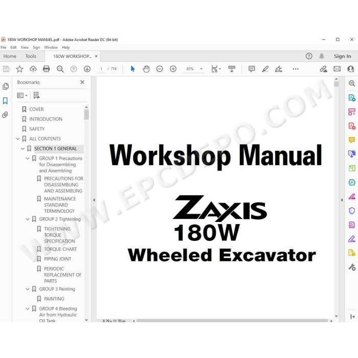 Hitachi Wheeled Excavator Zaxis ZX180W parts manual + workshop service manual