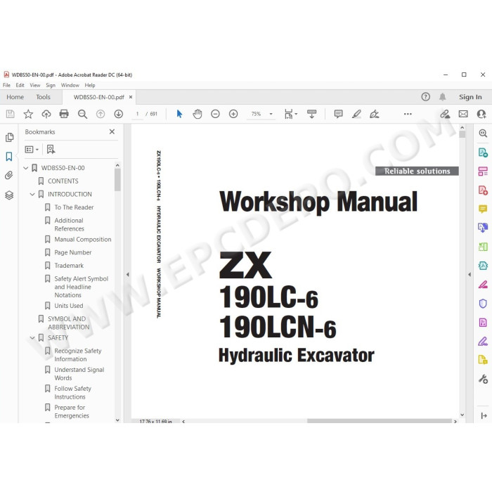 Hitachi Excavator Zaxis ZX190LC-6 ZX190LCN-6 workshop service manual