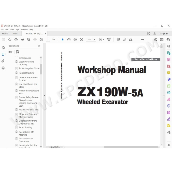 Hitachi Wheeled Excavator Zaxis ZX190W-5A workshop service manual