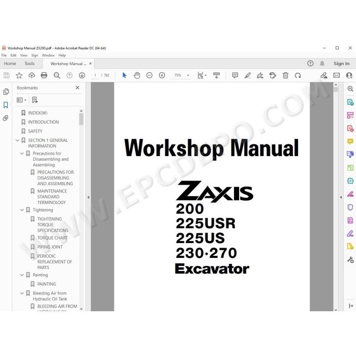 Hitachi Excavator Zaxis ZX200 ZX225USR ZX225US ZX230 ZX270 workshop service manual