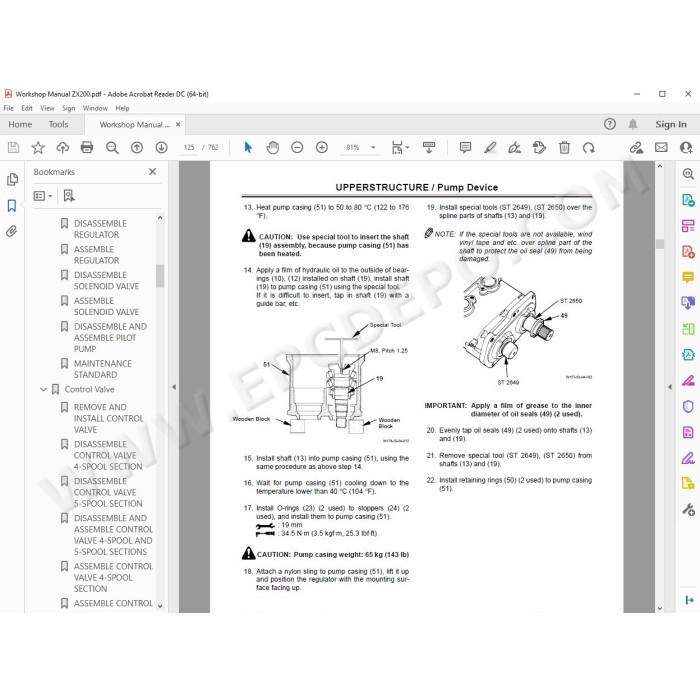 Hitachi Excavator Zaxis ZX200 ZX225USR ZX225US ZX230 ZX270 workshop service manual
