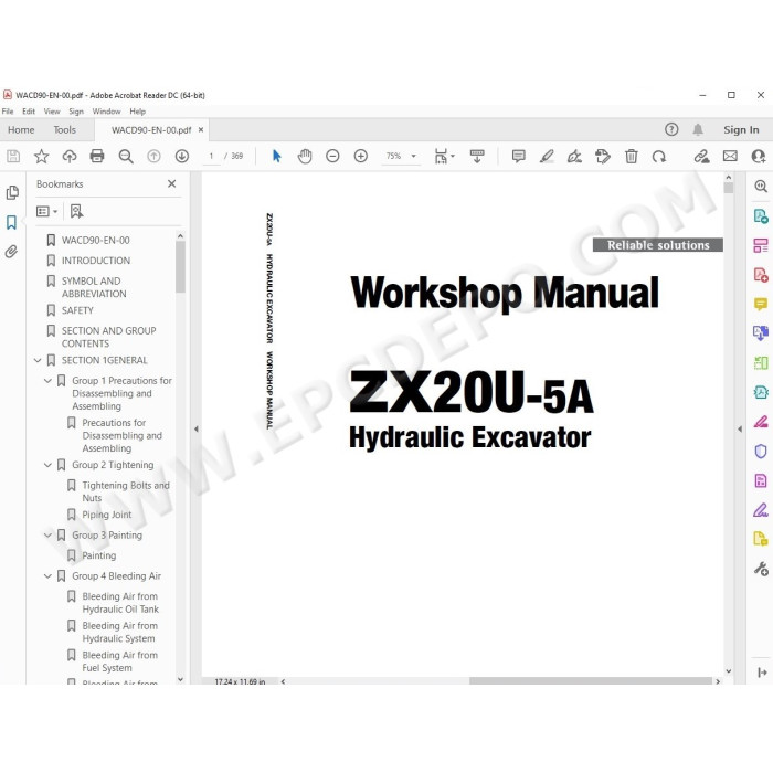 Hitachi Excavator Zaxis ZX20U-5A parts + workshop service manual