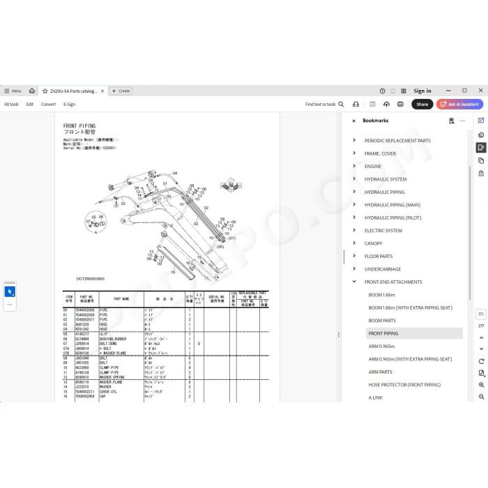 Hitachi Excavator Zaxis ZX20U-5A parts + workshop service manual
