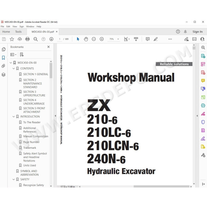 Hitachi Excavator Zaxis ZX210-6 ZX210LC-6 ZX210LCN-6 ZX240N-6 parts + workshop service manual