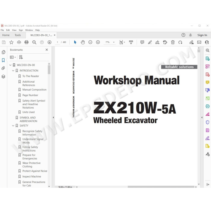 Hitachi Wheeled Excavator Zaxis ZX210W-5A workshop service manual