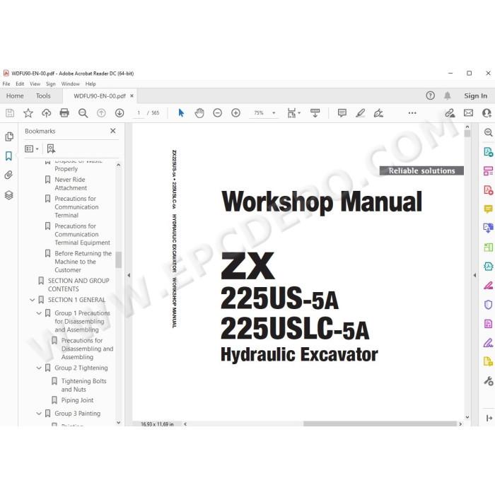 Hitachi Excavator Zaxis ZX225US-5A ZX225USLC-5A workshop service manual