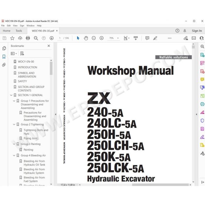 Hitachi Excavator Zaxis ZX240-5A ZX240LC-5A ZX250H-5A ZX250LCH-5A ZX250K-5A ZX250LCK-5A workshop manual