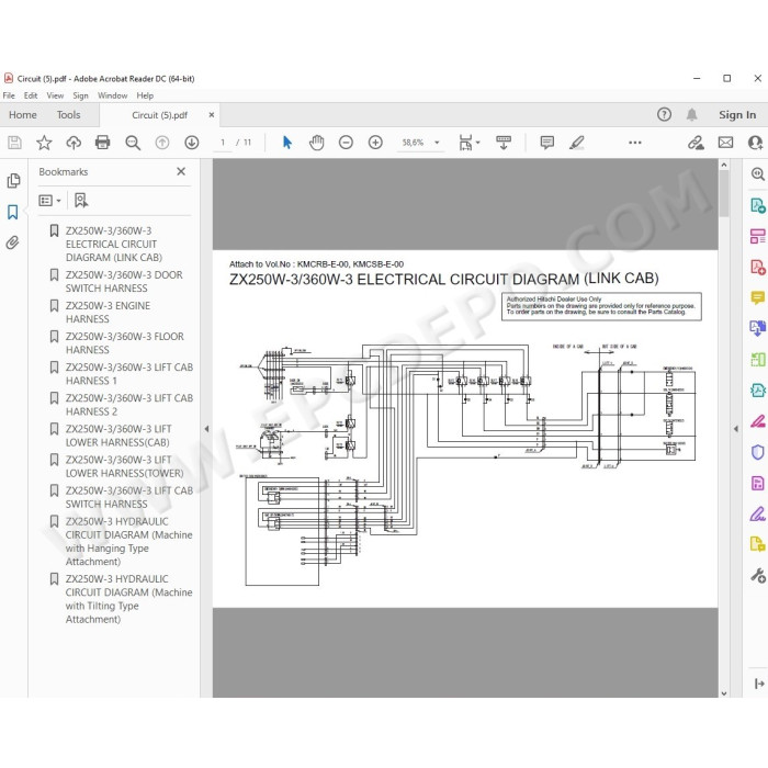 Hitachi Material Handler Zaxis ZX250W-3 workshop service manual