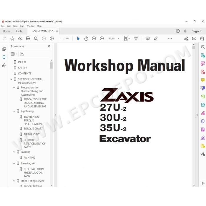 Hitachi Excavator Zaxis ZX27U-2 ZX30U-2 ZX35U-2 parts manual + workshop service manual