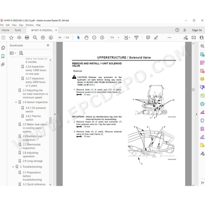 Hitachi Excavator Zaxis ZX27U-2 ZX30U-2 ZX35U-2 parts manual + workshop service manual