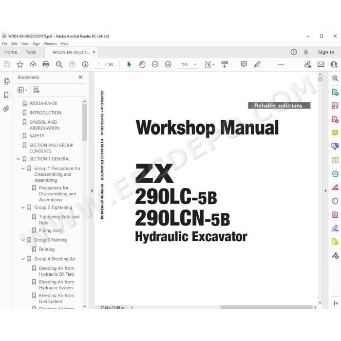 Hitachi Excavator Zaxis ZX290LC-5B ZX290LCN-5B workshop service manual