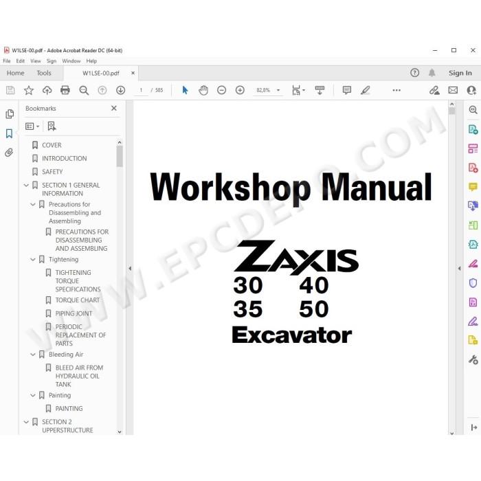 Hitachi Excavator Zaxis ZX30 ZX35 ZX40 ZX50 parts manual + workshop service manual