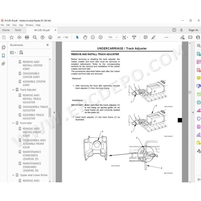 Hitachi Excavator Zaxis ZX30 ZX35 ZX40 ZX50 parts manual + workshop service manual