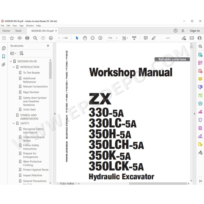 Hitachi Excavator Zaxis ZX330-5A ZX330LC-5A ZX350H-5A ZX350LCH-5A ZX350K-5A ZX350LCK-5A workshop manual