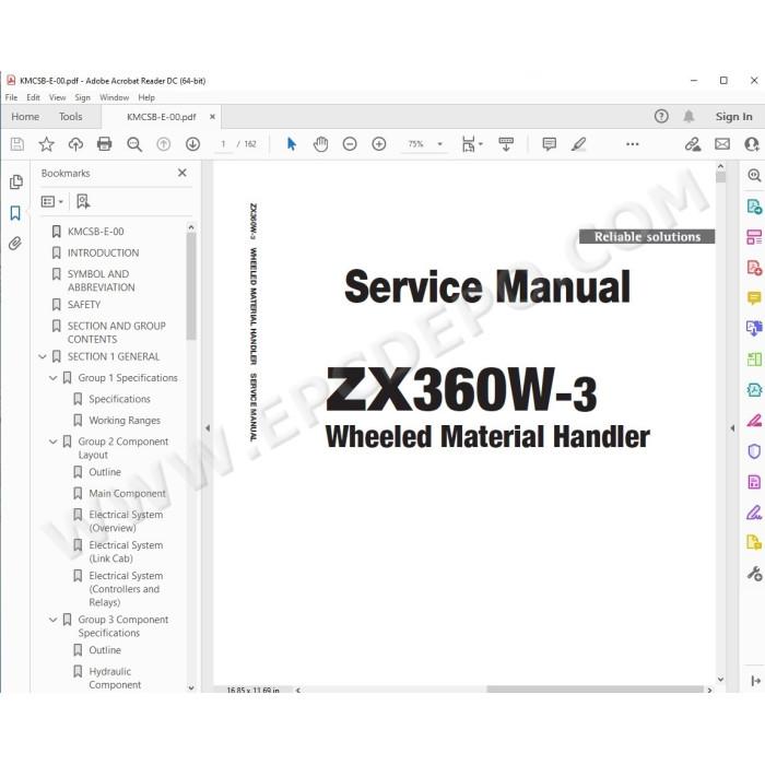 Hitachi Material Handler Zaxis ZX360W-3 workshop service manual