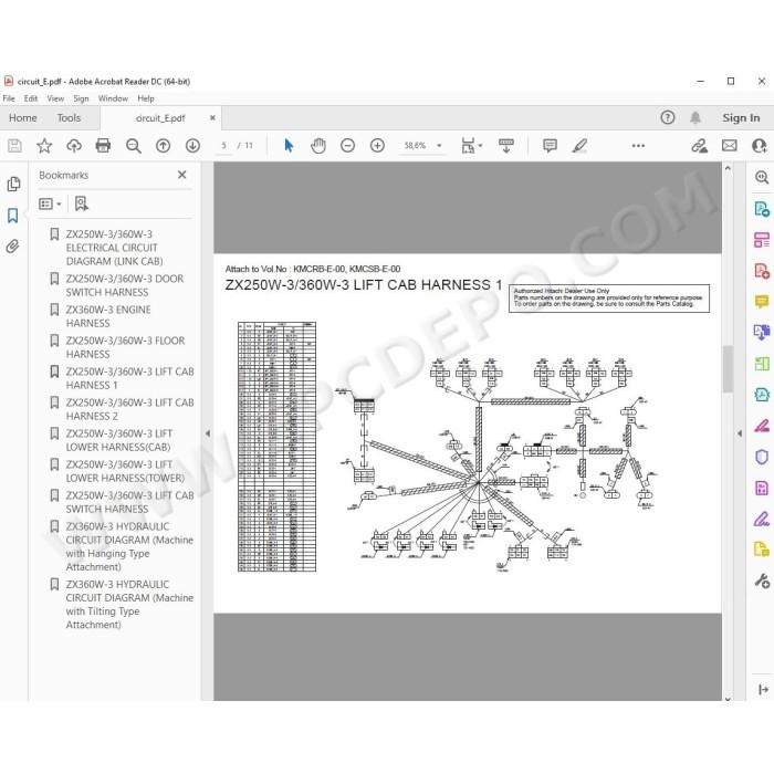 Hitachi Material Handler Zaxis ZX360W-3 workshop service manual