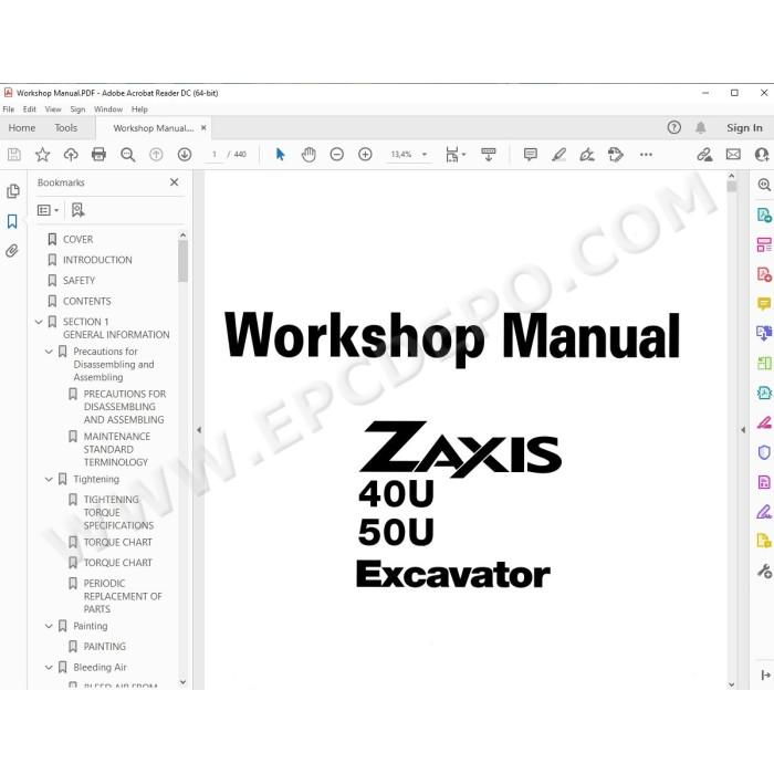 Hitachi Excavator Zaxis ZX40U ZX50U parts manual + workshop service manual