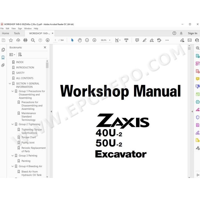 Hitachi Excavator Zaxis ZX40U-2 ZX50U-2 parts + workshop manual