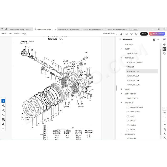 Hitachi Excavator Zaxis ZX40U-2 ZX50U-2 parts + workshop manual