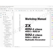Hitachi Excavator Zaxis ZX40U-3 ZX40U-3F ZX50U-3 ZX50U-3F workshop service manual