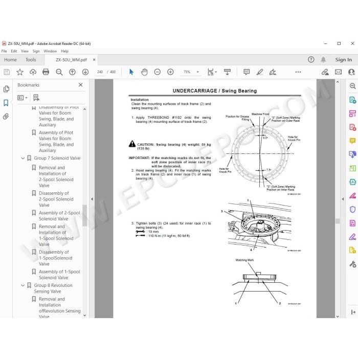 Hitachi Excavator Zaxis ZX40U-3 ZX40U-3F ZX50U-3 ZX50U-3F workshop service manual